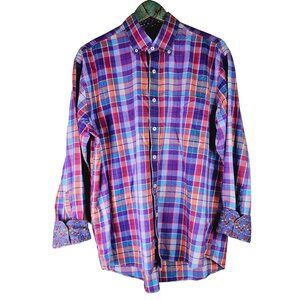 Alan Flusser Men's Plaid Long Sleeve Button-up Dress Shirt Top Sz L